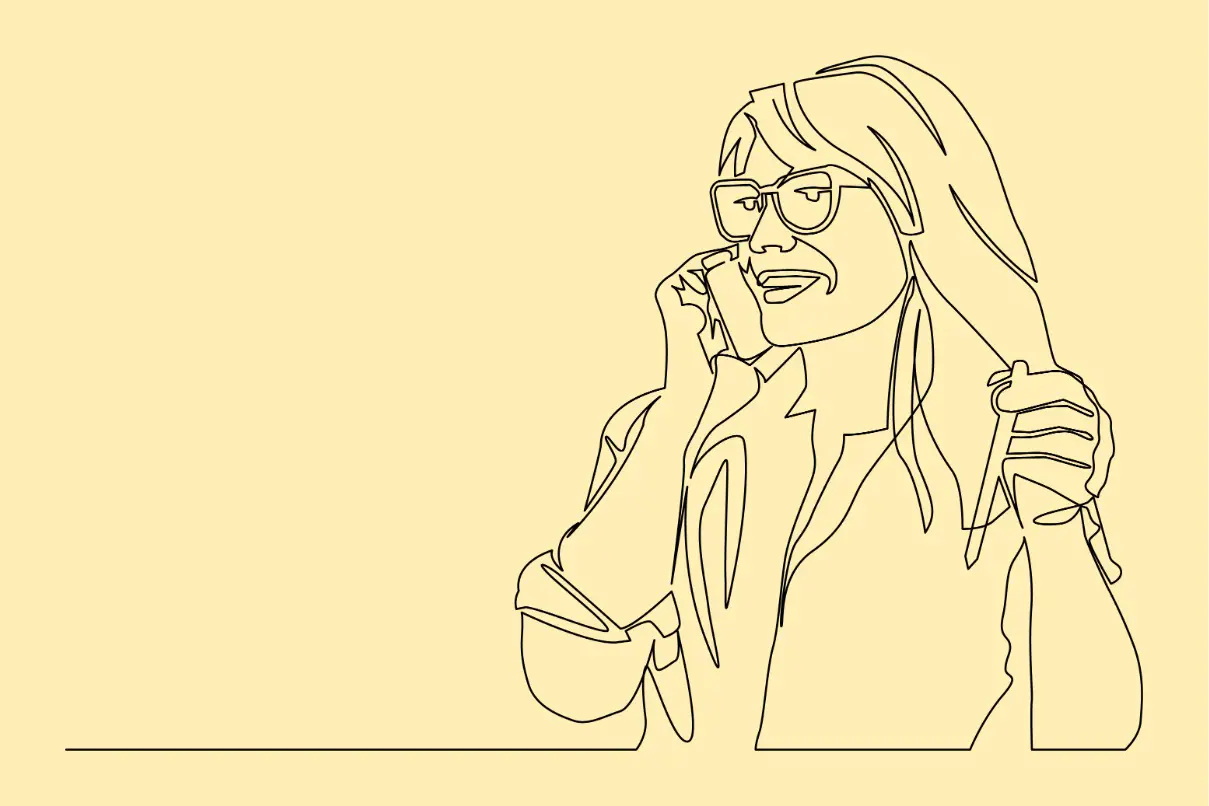 Illustrasjon av en dame som snakker i telefonene.