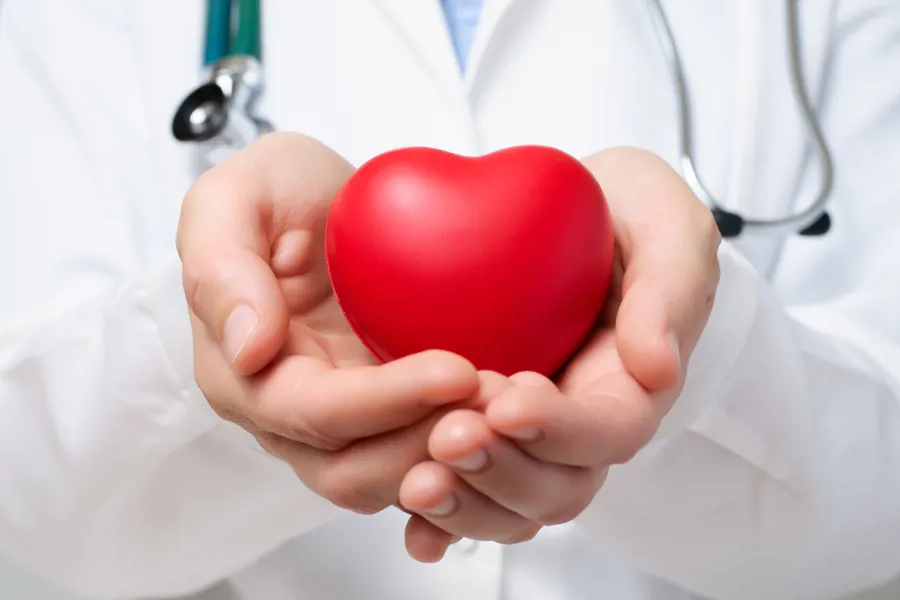 Bildet viser to legehender som holder et hjerte.